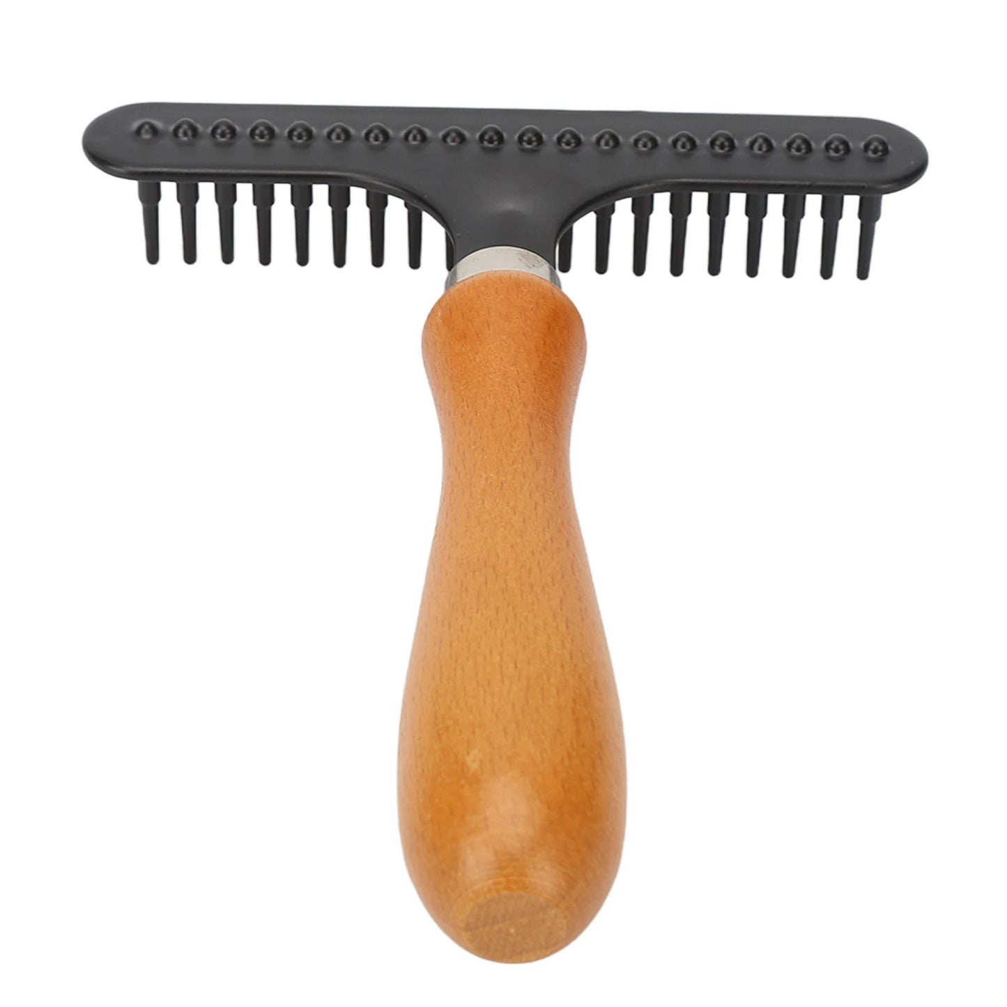 Handheld Pet Deshedding Brush — Wooden Handle Detangling Grooming Rake for Cats & Dogs