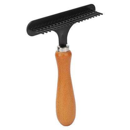 Pet Deshedding & Detangling Brush — Wooden Handle Grooming Rake for Cats & Dogs