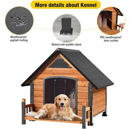 Dog House Outdoor, Insulated Kennel Outside for Large Breed, Weatherproof Shelter with Anti-Chewing Iron Frame