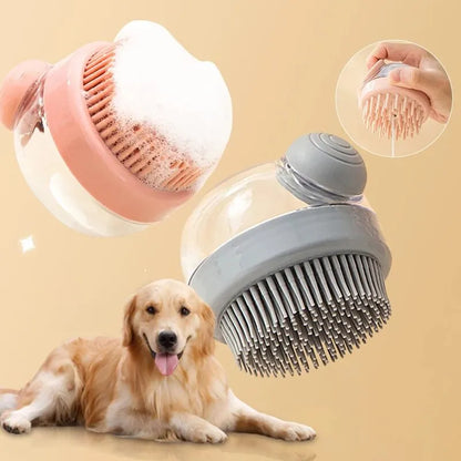 Silicone Pet Bath Brush with Shampoo Dispenser — Gentle Grooming & Massage for Dogs & Cats