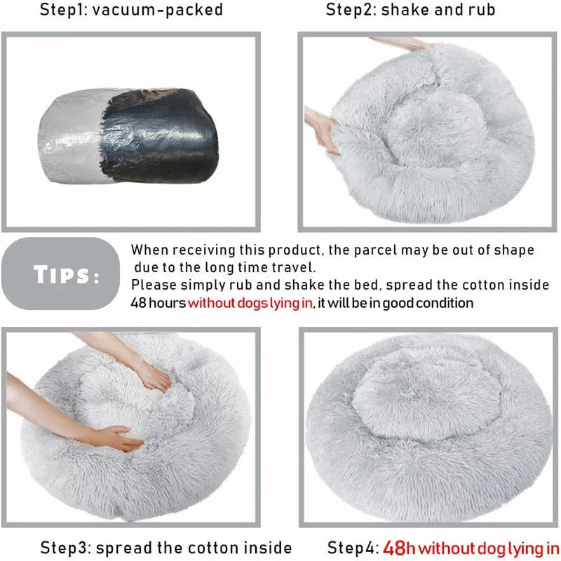 Round Plush Pet Bed — Super Soft Warm Sleeping Bed for Large Dogs & Cats