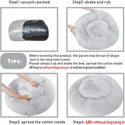 Round Plush Pet Bed — Super Soft Warm Sleeping Bed for Large Dogs & Cats