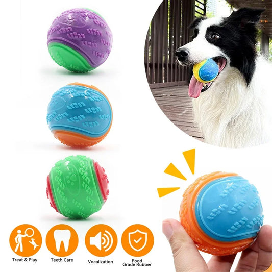 Squeaky Dog Ball Toy — Soft TPR Bite-Resistant Teeth Cleaning Toy for Dogs