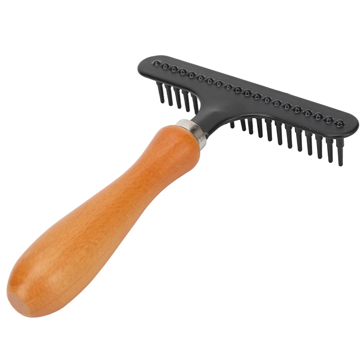 Handheld Pet Deshedding Brush — Wooden Handle Detangling Grooming Rake for Cats & Dogs