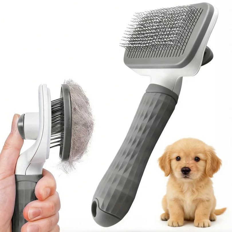 Self-Cleaning Pet Grooming Brush — One-Click Hair Removal & Bent Needle Massage Comb for Dogs & Cats