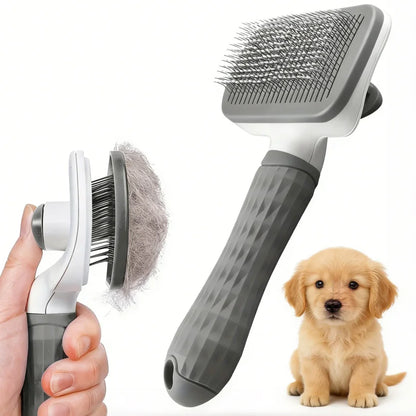 Self-Cleaning Pet Grooming Brush — One-Click Hair Removal & Bent Needle Massage Comb for Dogs & Cats