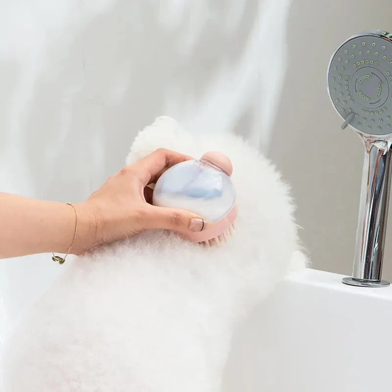 Soft Silicone Pet Bath Brush with Shampoo Dispenser — Gentle Massage & Grooming for Dogs & Cats