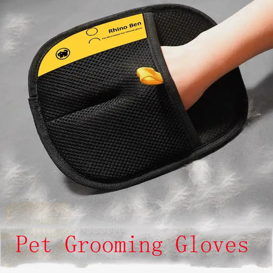 Pet Grooming Gloves — Hair Remover Brush for Dog & Cat Fur on Sofas, Carpets & Clothes