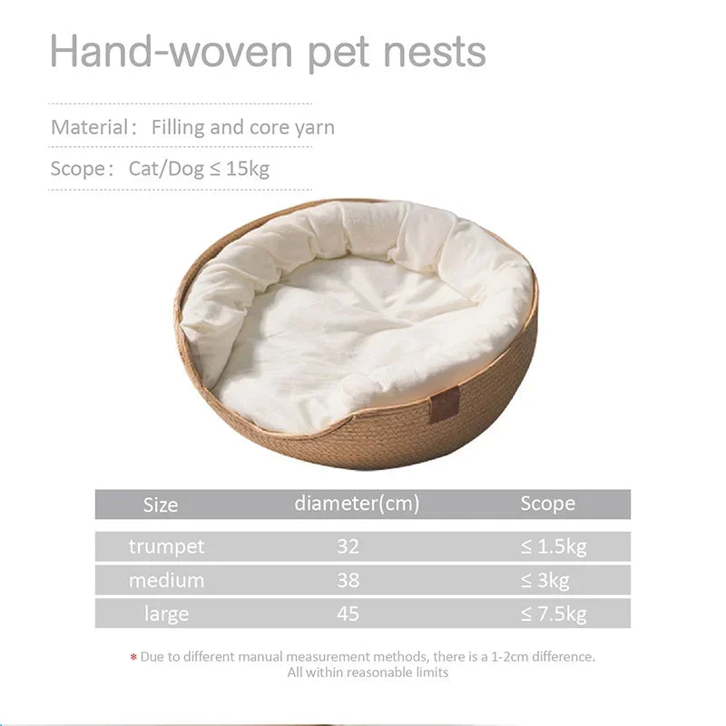 Bamboo Weave Pet Bed — Waterproof Sofa-Style Dog & Cat Bed with Removable Cushion