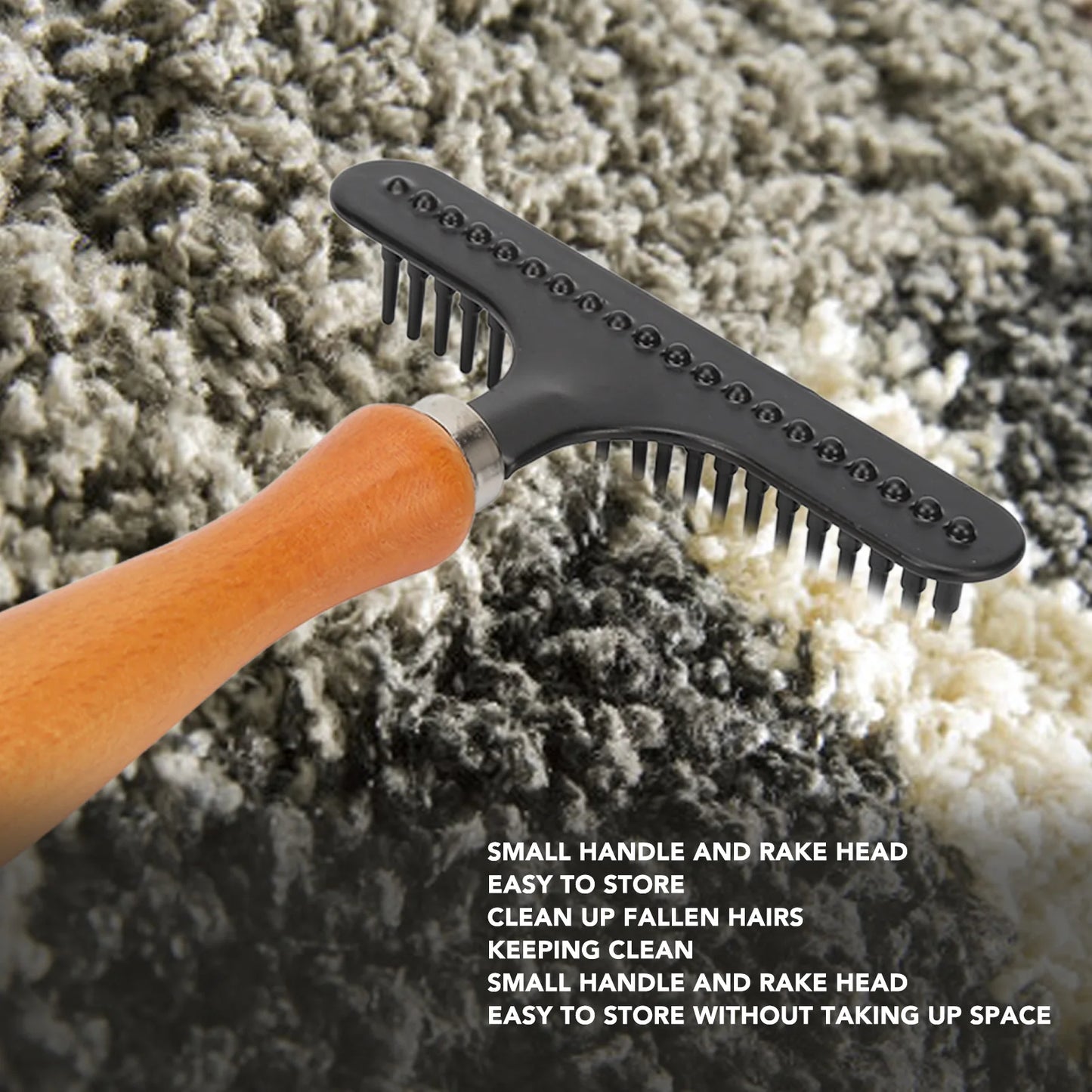 Pet Deshedding & Detangling Brush — Wooden Handle Grooming Rake for Cats & Dogs