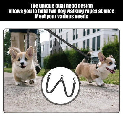 Double-Headed Shock-Absorbing Dog Leash — Elastic Anti-Pull Walking Rope for Dogs