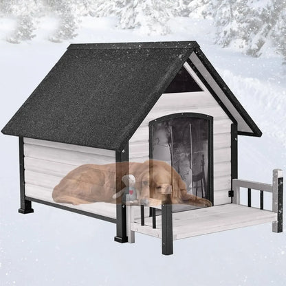 Dog House Outdoor, Insulated Kennel Outside for Large Breed, Weatherproof Shelter with Anti-Chewing Iron Frame