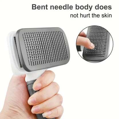Self-Cleaning Pet Grooming Brush — One-Click Hair Removal & Bent Needle Massage Comb for Dogs & Cats