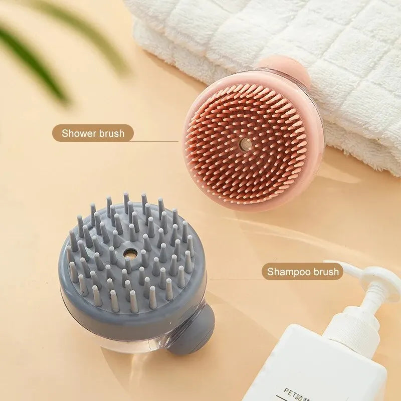 Silicone Pet Bath Brush with Shampoo Dispenser — Gentle Grooming & Massage for Dogs & Cats