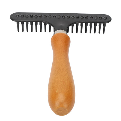Pet Deshedding & Detangling Brush — Wooden Handle Grooming Rake for Cats & Dogs
