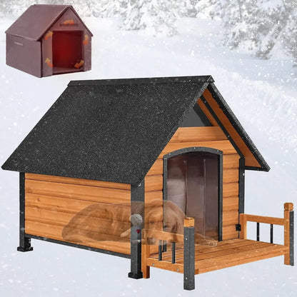Dog House Outdoor, Insulated Kennel Outside for Large Breed, Weatherproof Shelter with Anti-Chewing Iron Frame