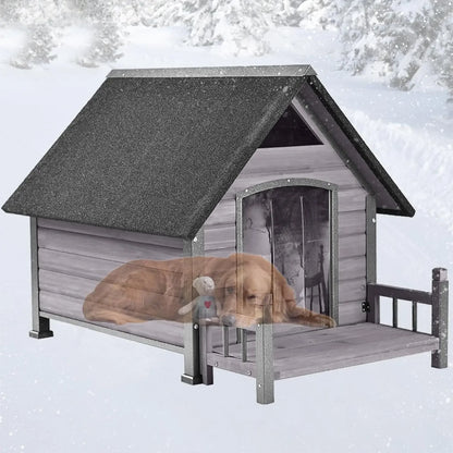 Dog House Outdoor, Insulated Kennel Outside for Large Breed, Weatherproof Shelter with Anti-Chewing Iron Frame